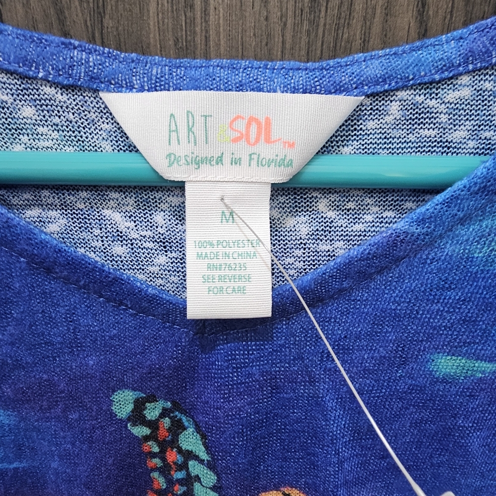 Art & Sol Tee Ladies Size M Shirt SEA TURTLES FLORIDA Blue - Picture 3 of 7